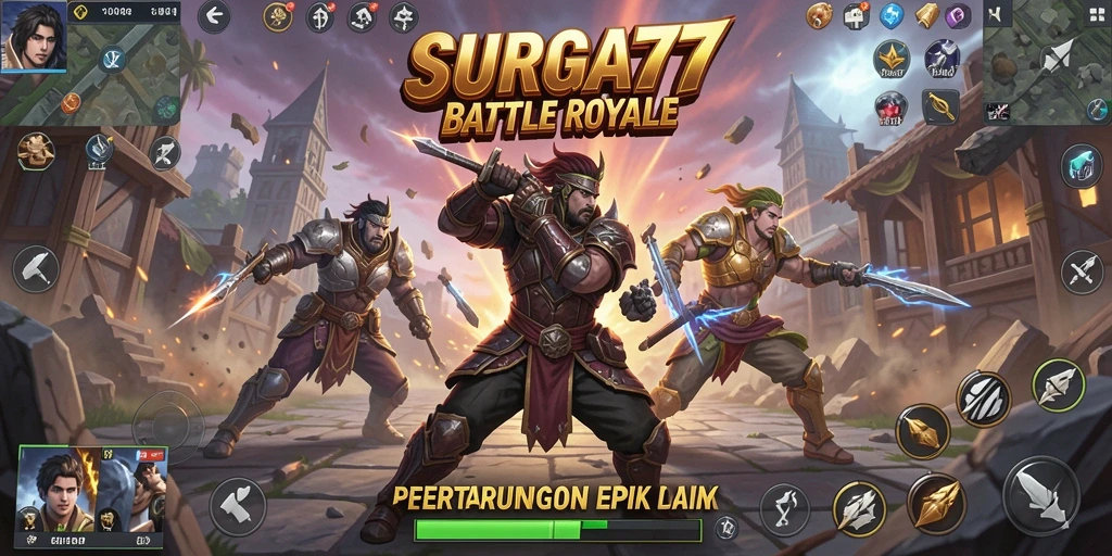 Tampilan gameplay mendebarkan dari SURGA77 dalam pertempuran Battle Royale.