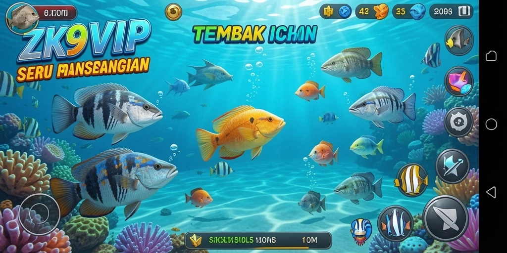 Screenshot permainan ZK9VIP menampilkan aksi seru Tembak Ikan.